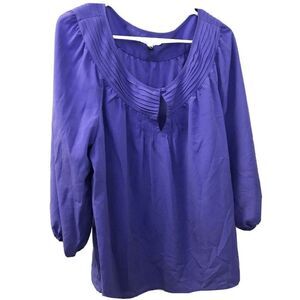 Chaus Women Purple 3/4 Sleeve Blouse M Pullon keyhole button